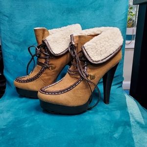 Brown Faux Fur Heeled Boots